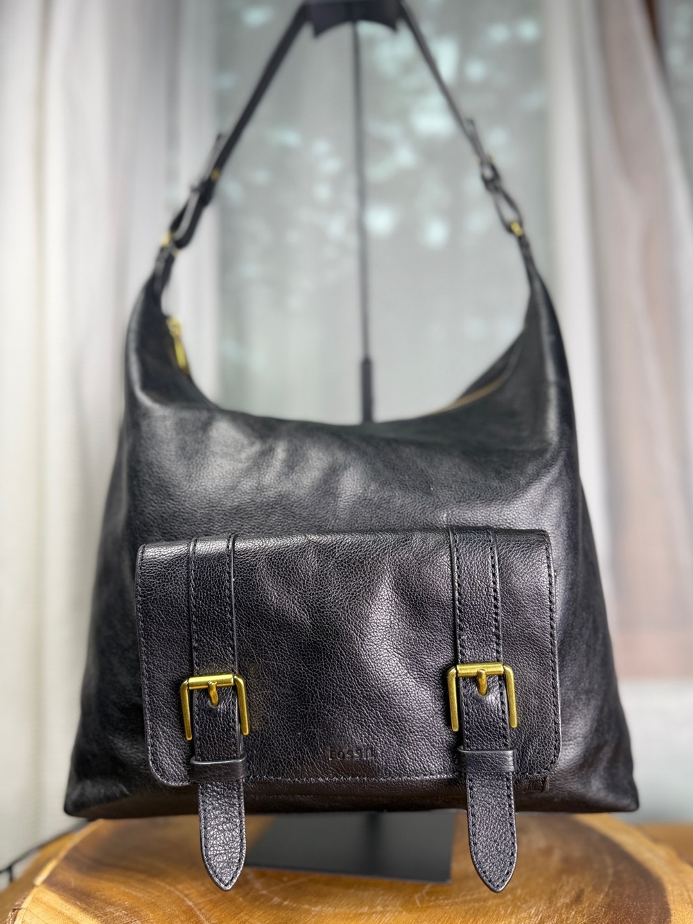 Fossil Black Leather Cleo Hobo - Large Shoulder Bag with Gold Hardware EUC